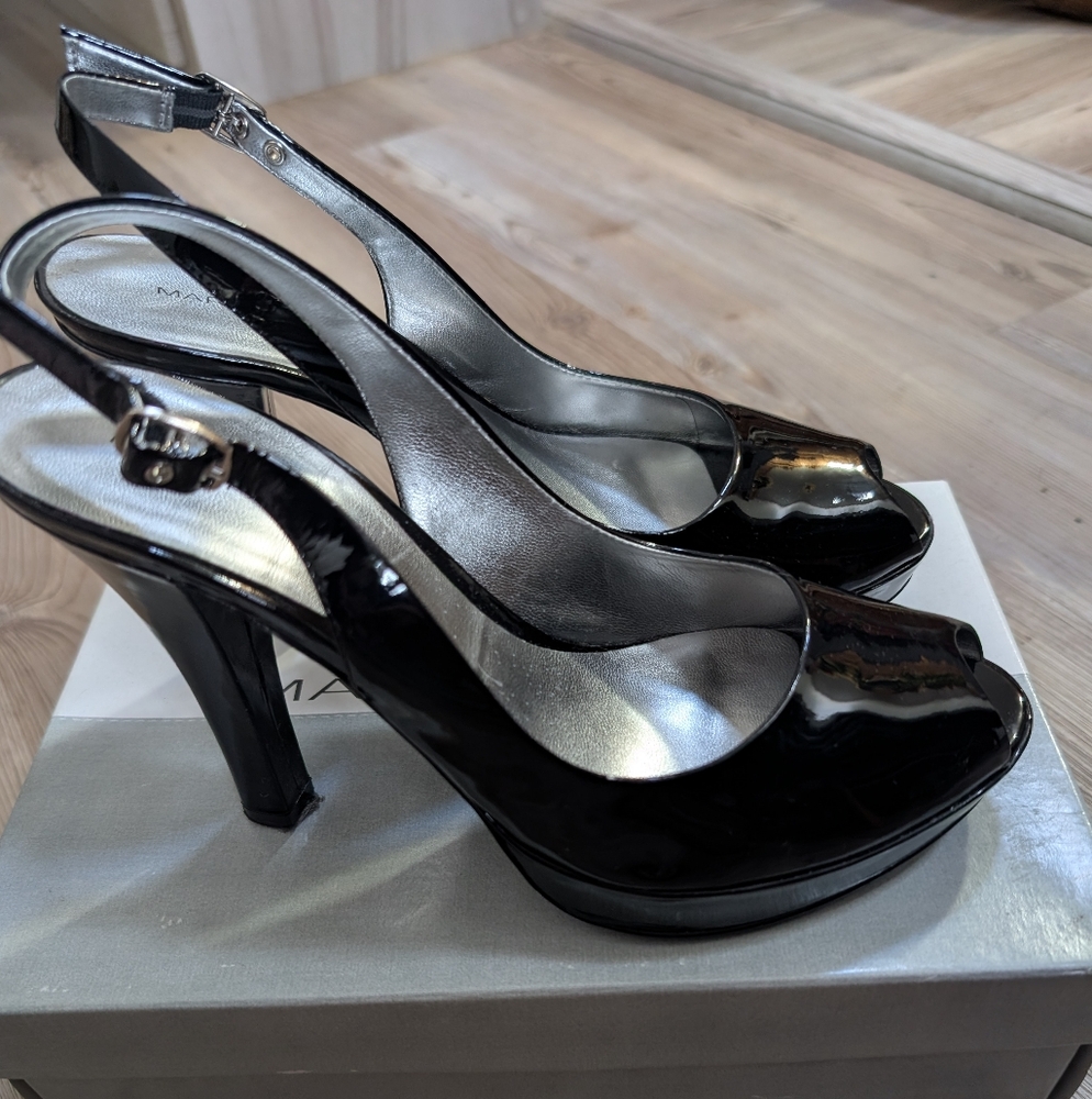 Marc Fisher "Peel" Black Patent Slingback Platform Heels